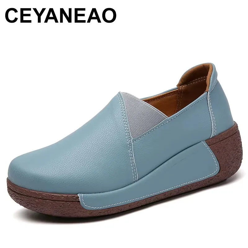 

2025 Spring Autumn Women Loafers Flats Ladies Genuine Leather Moccasins Fall Slip-on Casual Round Toe Handmade Platform Shoes