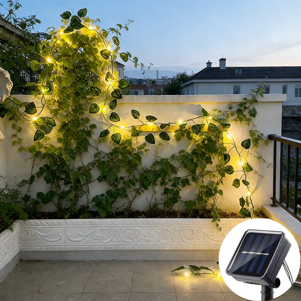 

Party Wedding Fairy Light 10M/5M/2M LED Solar Artificial Green Leaf String Lamp Christmas Home Room Wall Decoration Plant Wreath