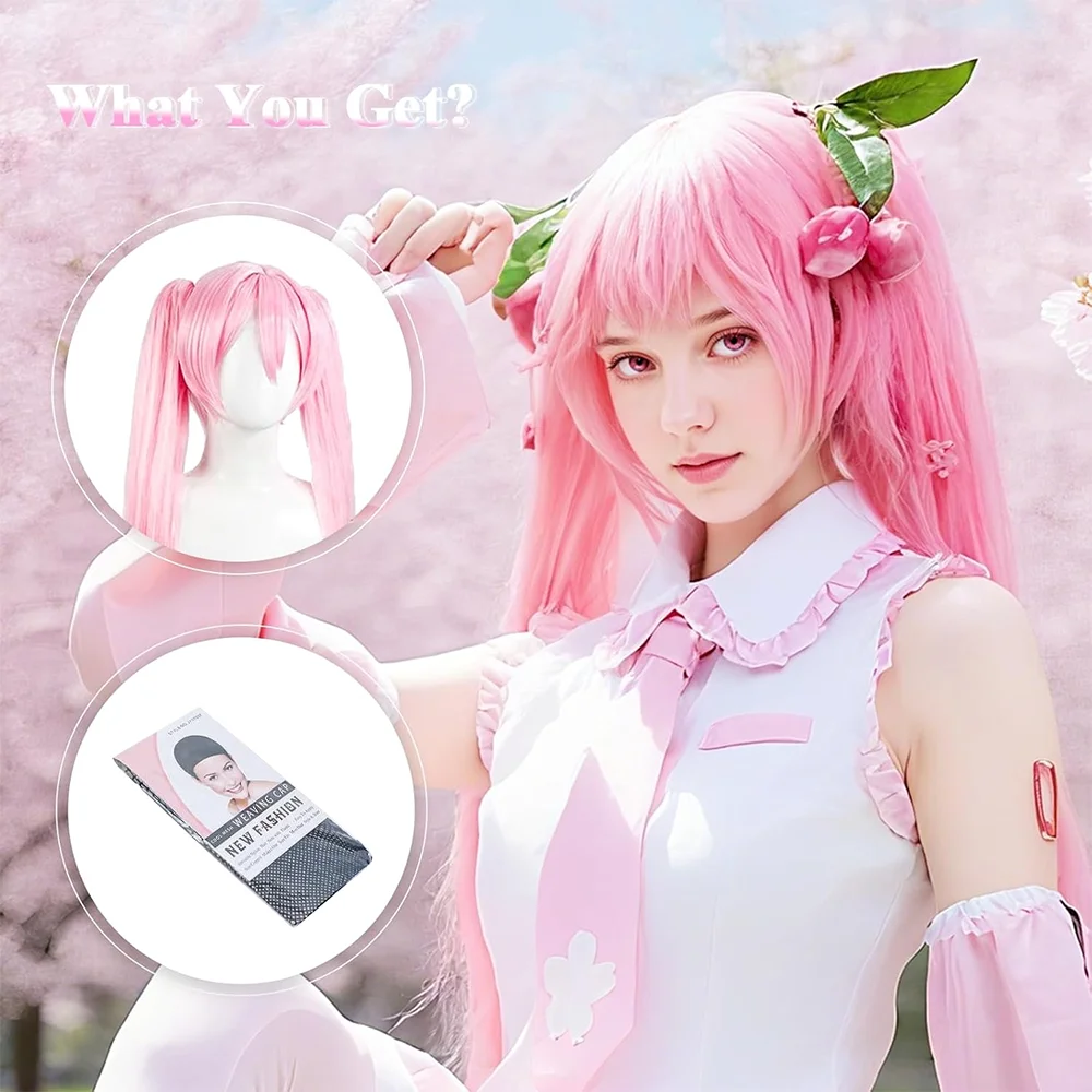 Peluca de pelo sintético de Cosplay de Anime Miku de alta calidad, cola de caballo doble desmontable de 46 pulgadas, peluca para fiesta de Carnaval y Halloween, resistente al calor