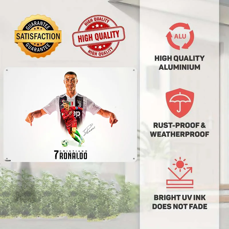 Cristiano Ronaldo Football Tin Poster Customized Retro Soccer Wall Art Vintage Metal Signs for Fans Room Decorations House Decor