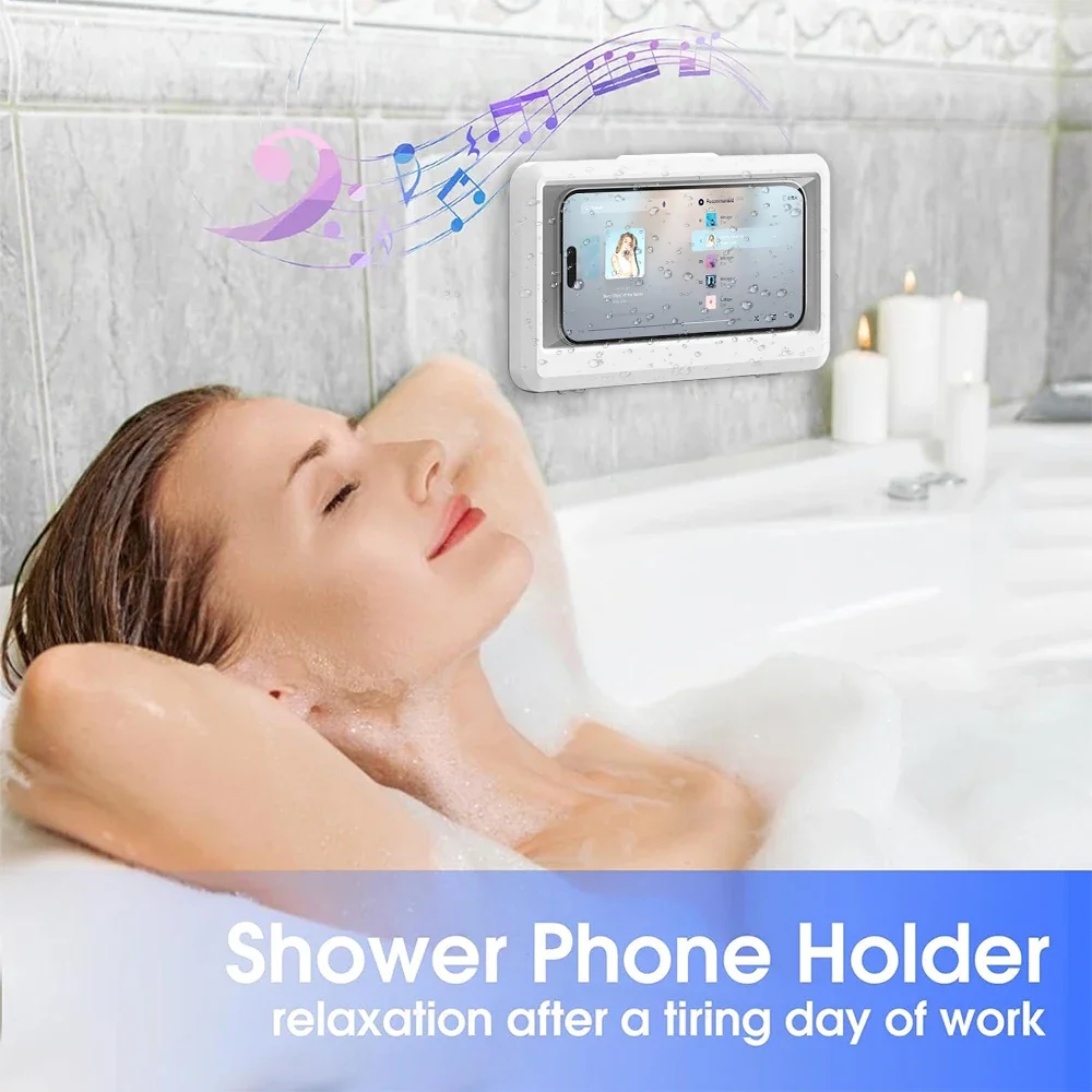 Bathroom Waterproof Phone Holder Home Wall Phone Case Stand Box Self-adhesive Touch Screen Phone Bracket Shower Sealing Storage