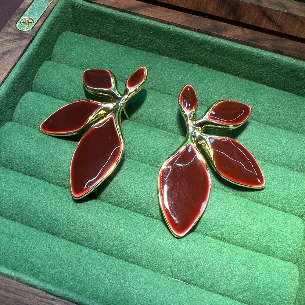 Angola red Internet celebrity hot-selling copper plated real gold, niche light luxury enamel color exquisite versatile S925 prem