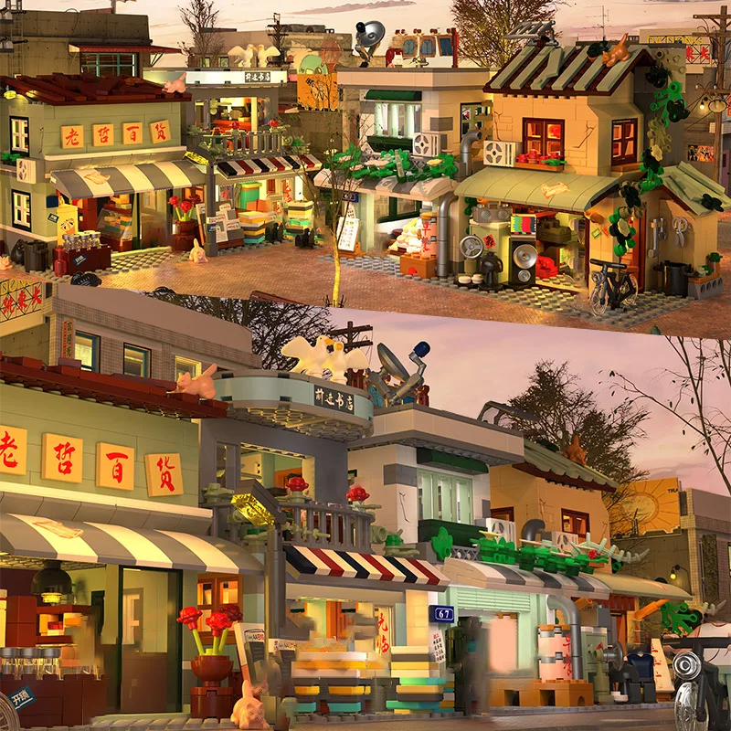 Creative Nostalgic Street View Vintage Small Store Building Blocks Toy Mini Bricks Breakfast Shop Bookstore Repair Shop Kid Gift