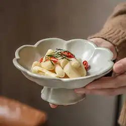 Coarse Pottery Flower Shape Highstand Tray Creative Pastry Plate Nut Snack Dessert Plates Household Fruit Dish Ornaments
