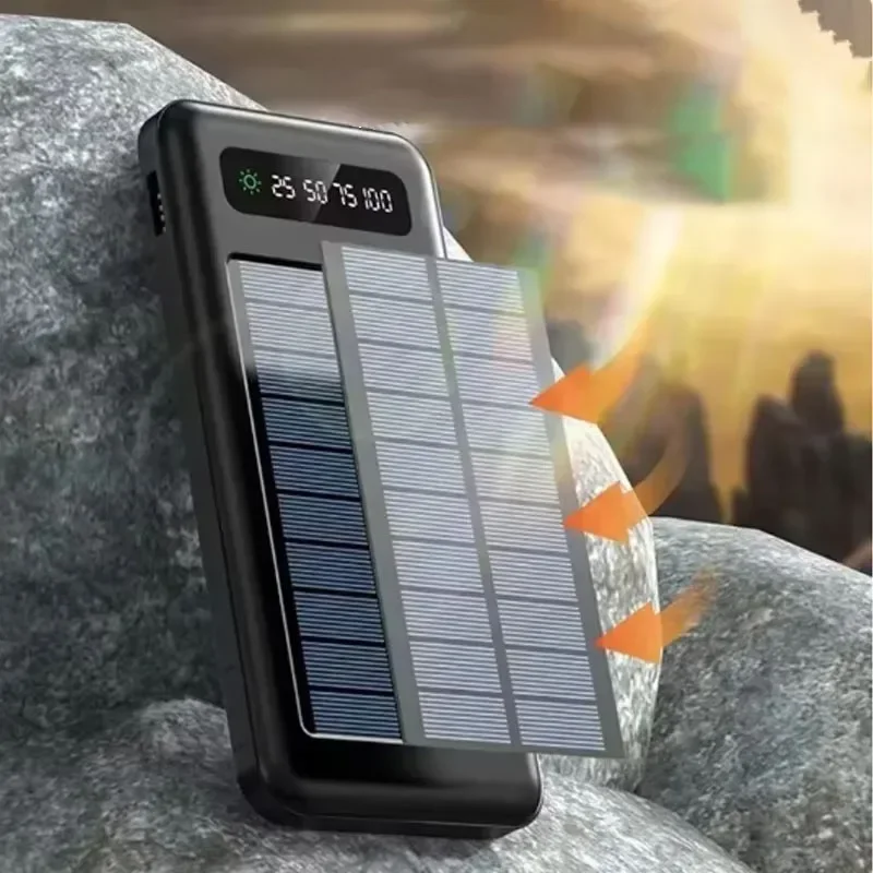 Portable Solar Power Bank 200000mAh Ultra-large Capacity Built-in Wire Fast Charging Power Bank Solar Charger External Battery