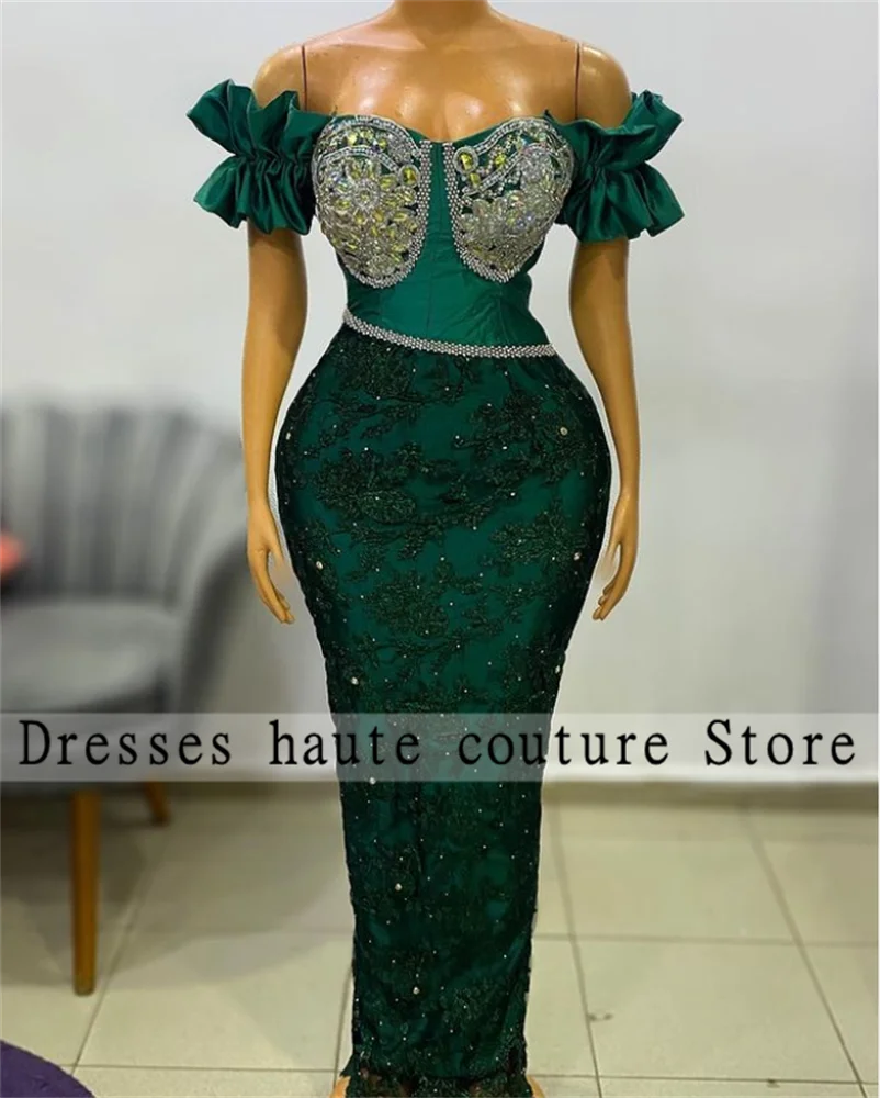 Aso Ebi-Vestidos de Noche de sirena de cristal africano verde para mujer, vestidos de fiesta formales de boda, largos lujosos, 2023, de talla grande