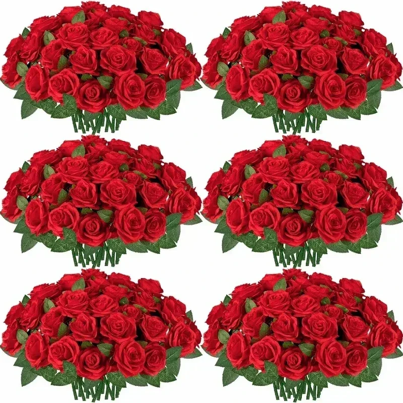 20/50 Pcs Artificial Velvet Silk Rose Flower Bouquet Real Looking Fake Roses Home Wedding Centerpieces Party Decorations