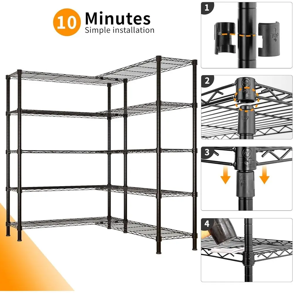 Scaffali Metallici Resistenti da 147 cm, 5 Ripiani Regolabili per Dispensa, Cucina e Garage - Nero