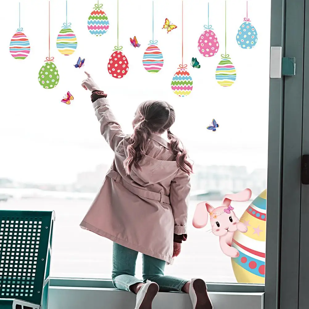 Stickers Double-sided Visual Self-adhesive Window Stickers Easter Egg Rabbit Electrostatic Decals