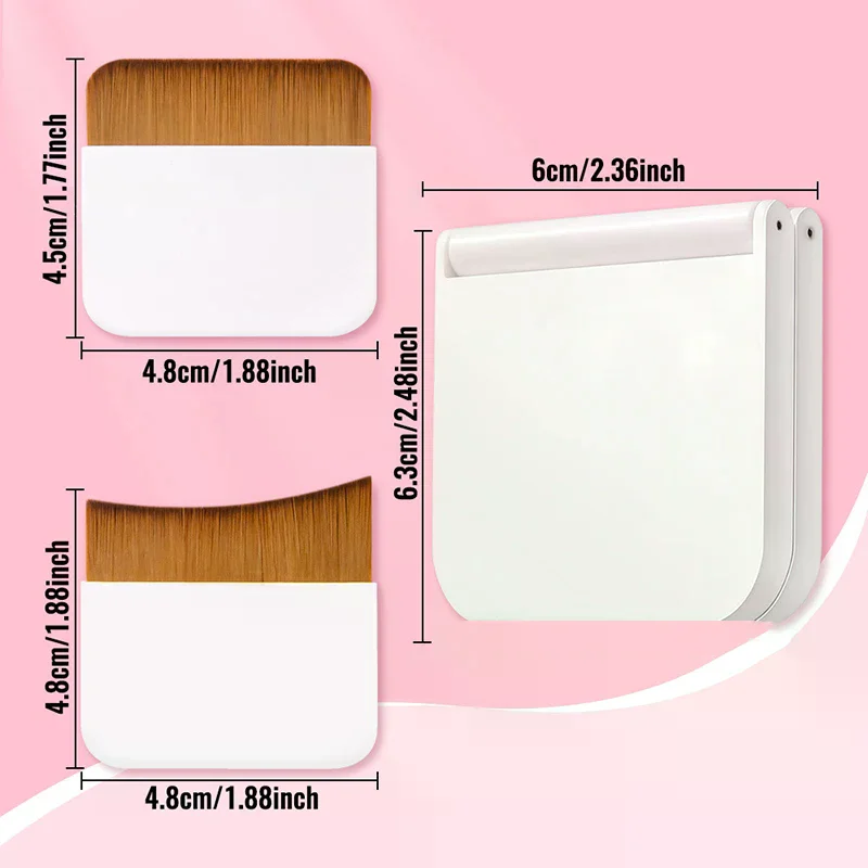 2 قطعة فرشاة كريم أساس مدمجة رفيعة للغاية مع صندوق مرآة يسهل حملها فرشاة ماكياج برأس مسطح لا أثر أدوات ماكياج قابلة للاستبدال