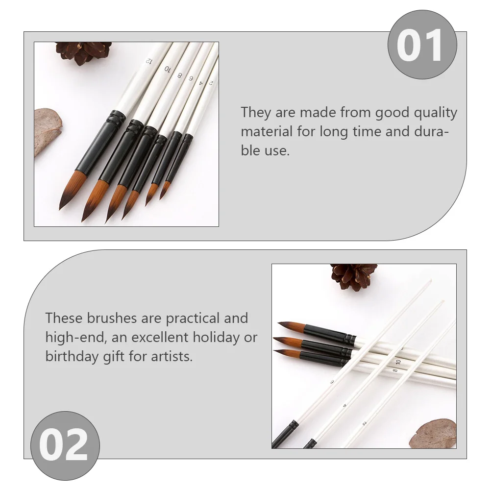 مجموعة فرش طلاء مكونة من 6 قطع، ألوان مائية وزيت الغواش، فرش رسم شعر نايلون، لوازم أدوات فنية للفنانين متينة #3