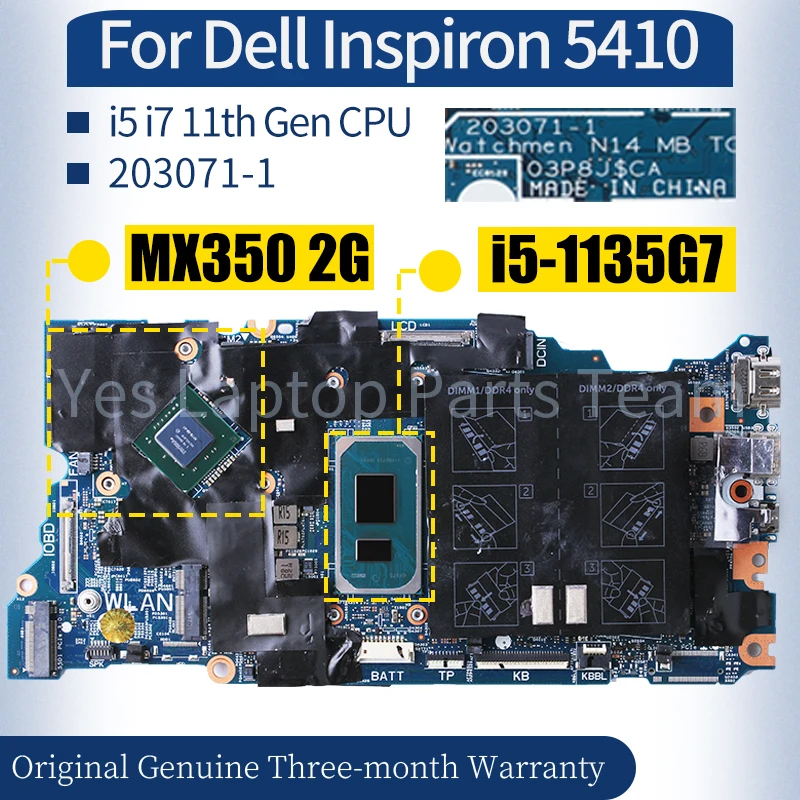 

203071-1 For Dell Inspiron 5410 Laptop Mainboard 0HJ1G8 0TPG56 02F6MF 09086W 0TX40J 0V90F8 i5 i7 11th Gen Motherboard