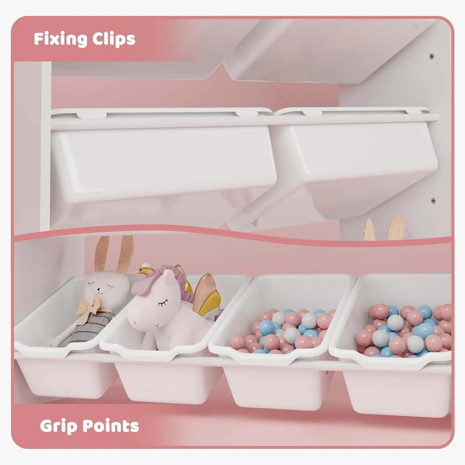 Removable Storage Bins, Kids Bookshelf and Toy Storage for Study Room, Bedroom, Kids Room, Classroom, Nursery