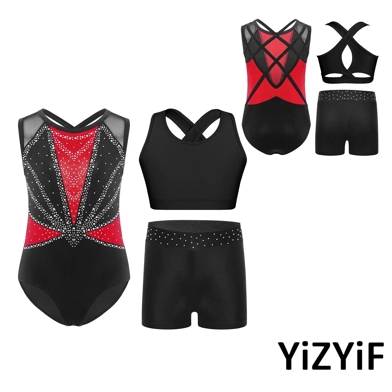

Girls Artist Skating Performance Dance Costume Elegant Ballet Gymnastics Bodysuit with Vest Shorts for Competition Performance