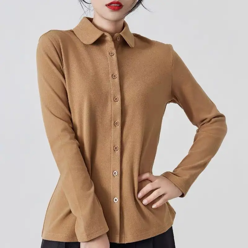Thickened Double-sided German Velvet Warm Fur Shirt Women Long Sleeves Fashionable Doll Collar Bottoming Shirt