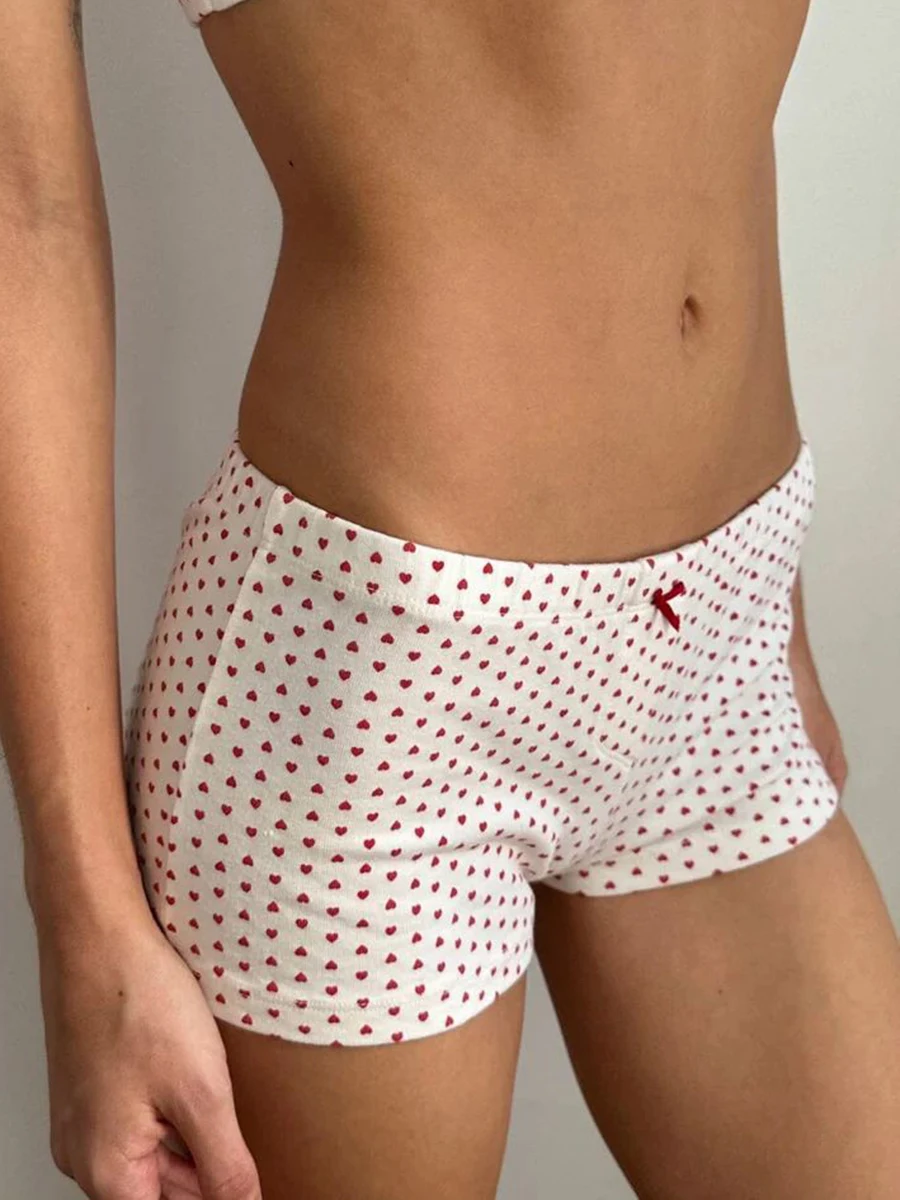 Fiocco cuore Boxer intimo donna estate vita alta cotone Slim dritto pantaloni corti Vintage carino dolce Casual casa pigiama pantaloncini