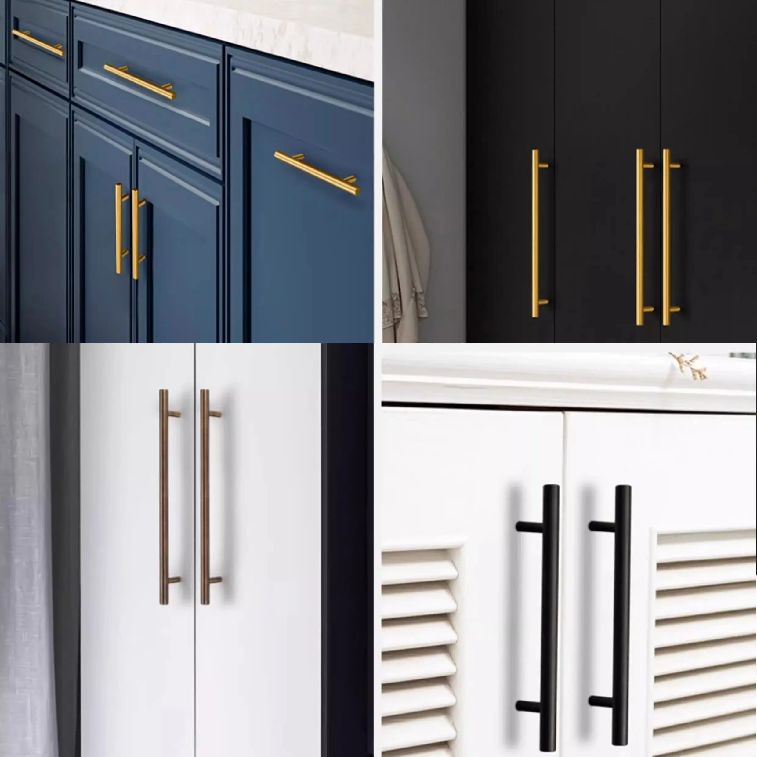 Solid Brass T Bar Cabinet Handles and Knobs Matte Black Longer Wardrobe Pulls Minimalist Kitchen Accessories Furniture Hardware