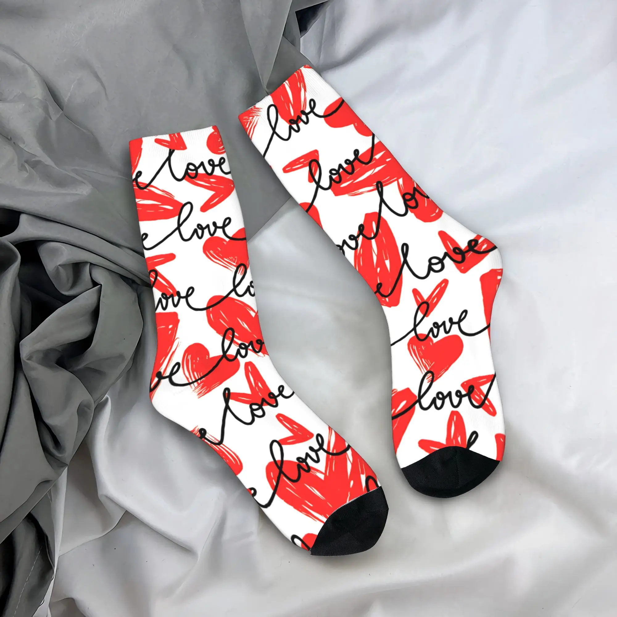 

Red Love Hearts Stockings Valentines Day Trendy Socks Men Breathable Socks Spring Outdoor Sports Pattern Anti Skid Socks Gift