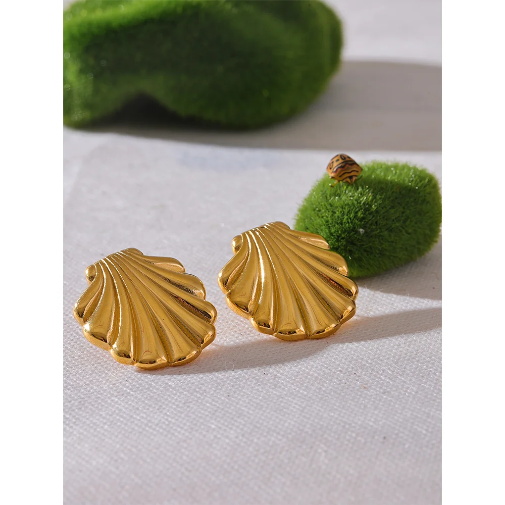 Yhpup Fashion Metal Shell Gold Color Stud Earrings Women Waterproof Stainless Steel Beach Seaside Holiday Summer Jewelry Bijoux