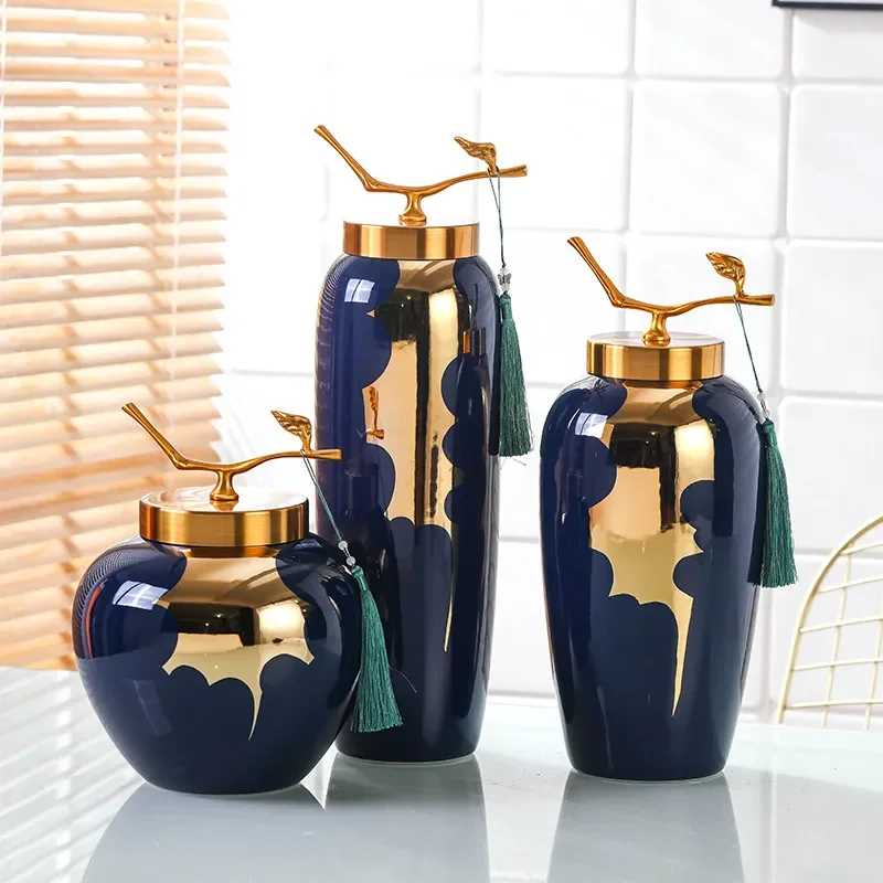 for Jingdezhen Ceramic Vase New Chinese Light Luxury Creative Home Living Room Soft Decoration TV Cabinet Electroplating