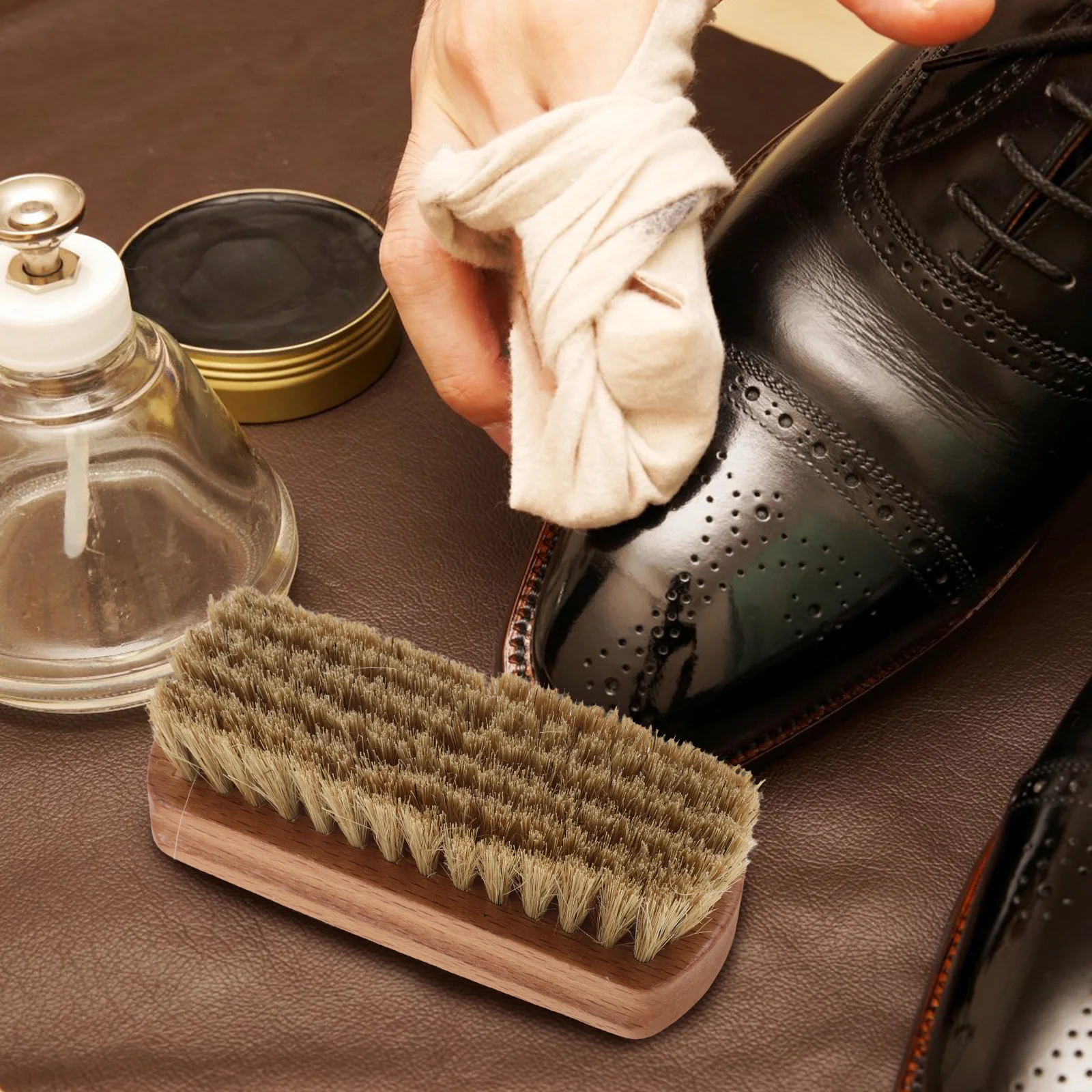 

Shoe Clean Hardwood Handle For Vinyl Shine Portable Bristle Brush Pighair Brush Home Car Travel
