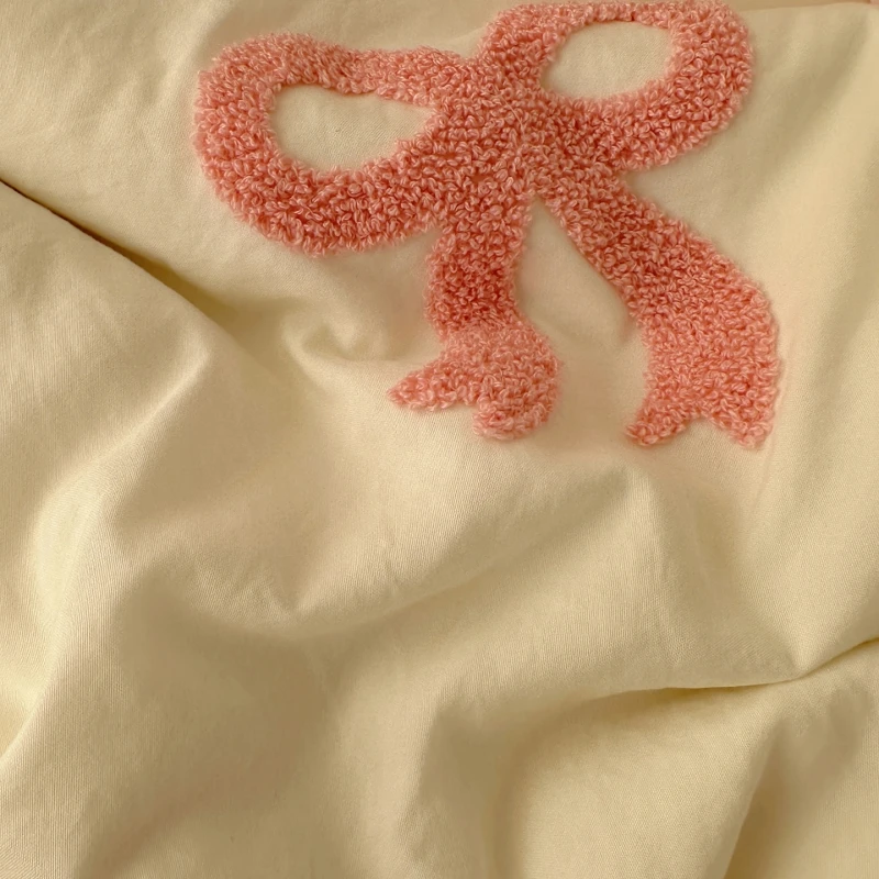 3-teiliges Bettlaken-Set mit Chut-Bowknot-Stickerei, Bettbezug-Set, bequemes Bettwäsche-Set, Tagesdecke für alle Jahreszeiten – Detail 6