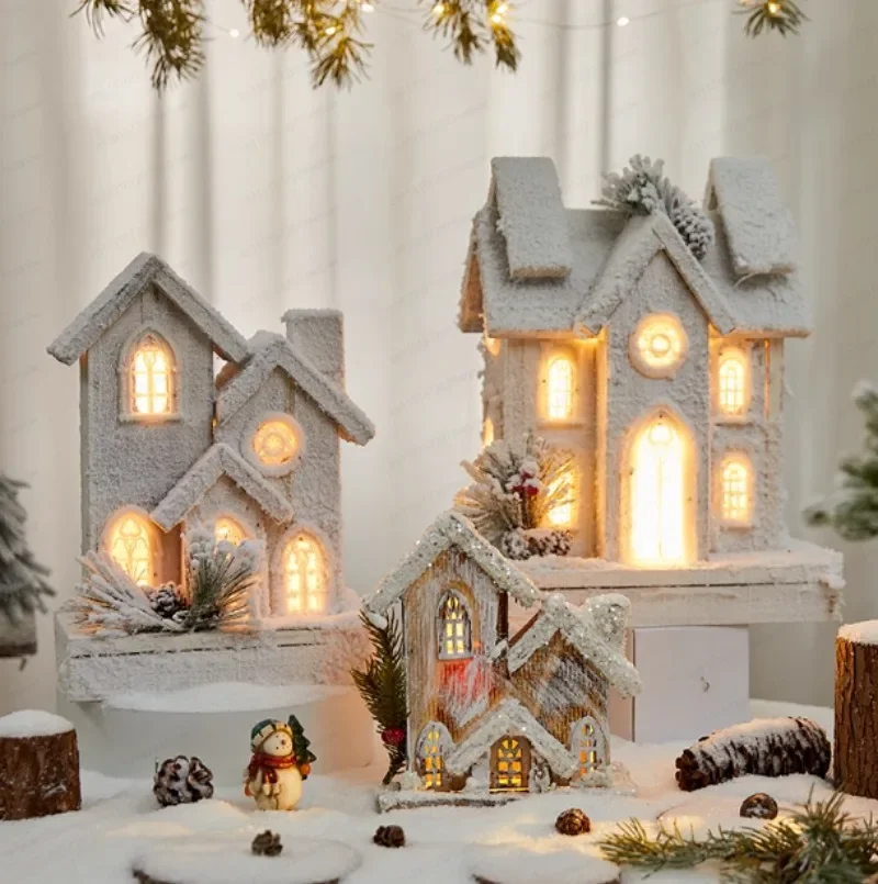 Christmas decoration wooden luminous wooden house romantic hotel scene decoration