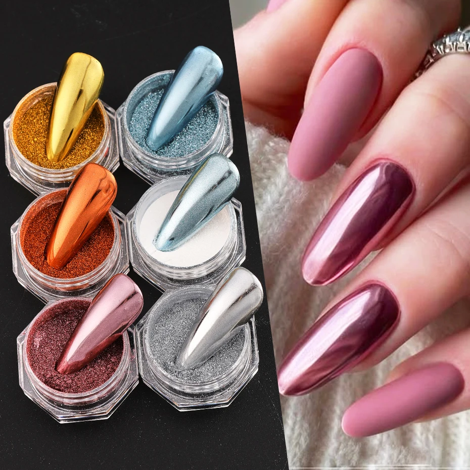 6 قطعة مسحوق مرآة سحرية ارتفع الذهب الفضة الكروم مسمار بريق معدني الغبار هلام البولندية الصباغ التسلق DIY بها بنفسك مانيكير الديكور