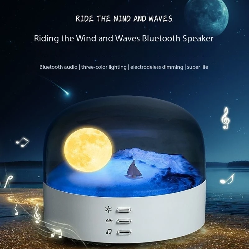 New Moon Wireless Bluetooth Speaker Atmosphere LED Night Light Bedroom Cartoon Bedside Decoration Stereo Caixa De Som