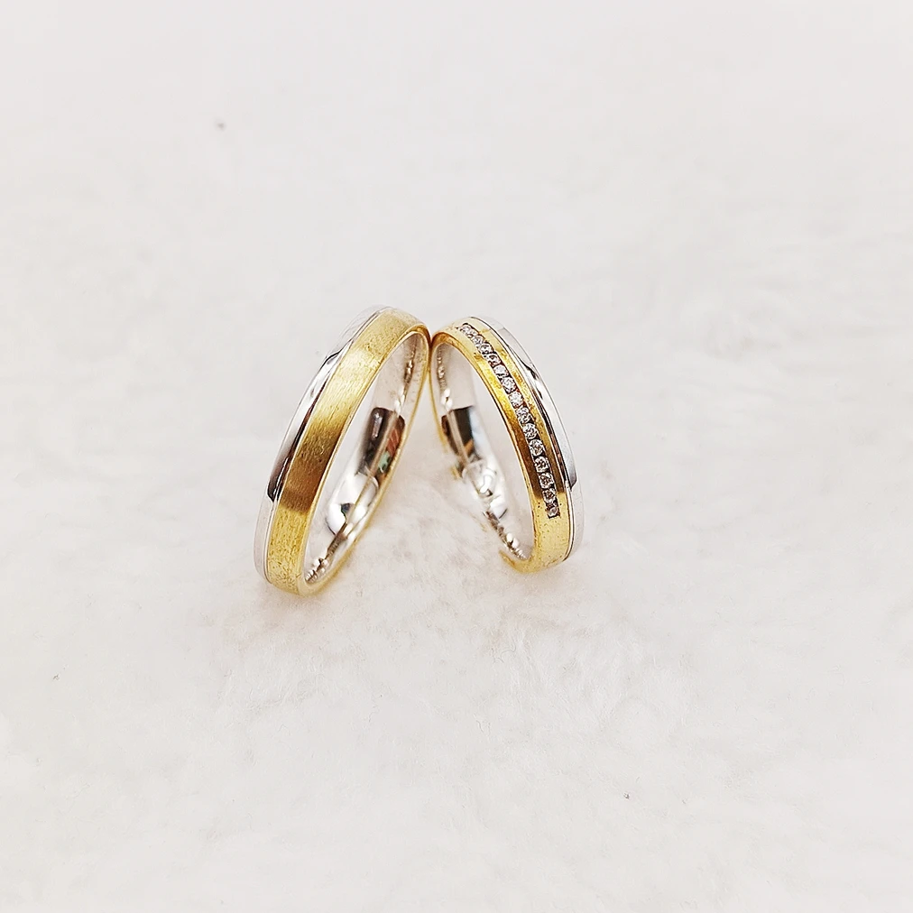 

Двухцветные одинаковые кольца, позолоченные 14 карат премиум-класса, индивидуальное кольцо из стерлингового серебра 925 пробы, обручальные кольца для мужчин и женщин