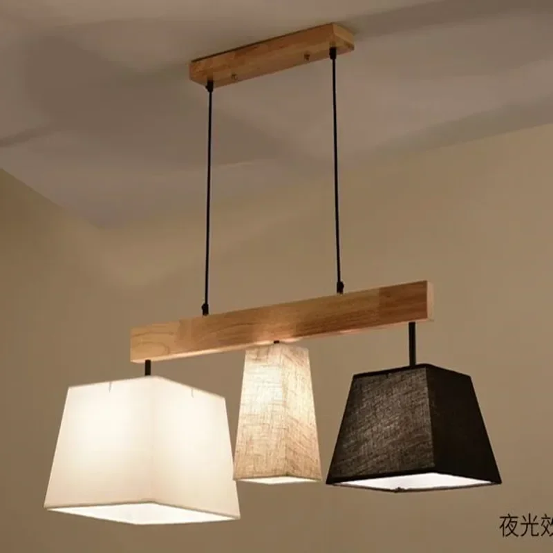 Restaurant Wooden E27 LED Ceiling Chandelier Round  Lamp Gloss Kitchen Interior Lighting Decorative Lamps