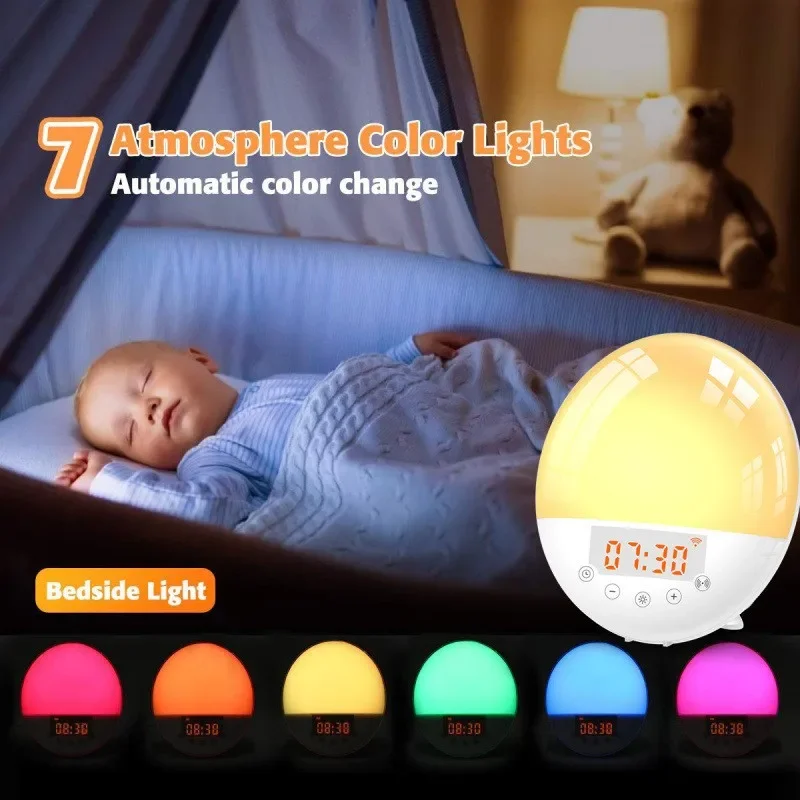 

Wifi Voice Control Smart Wake-up Light Alarm Clock Sunrise Natural Light Sleep Atmosphere Sound and Light Integrat moon lamp