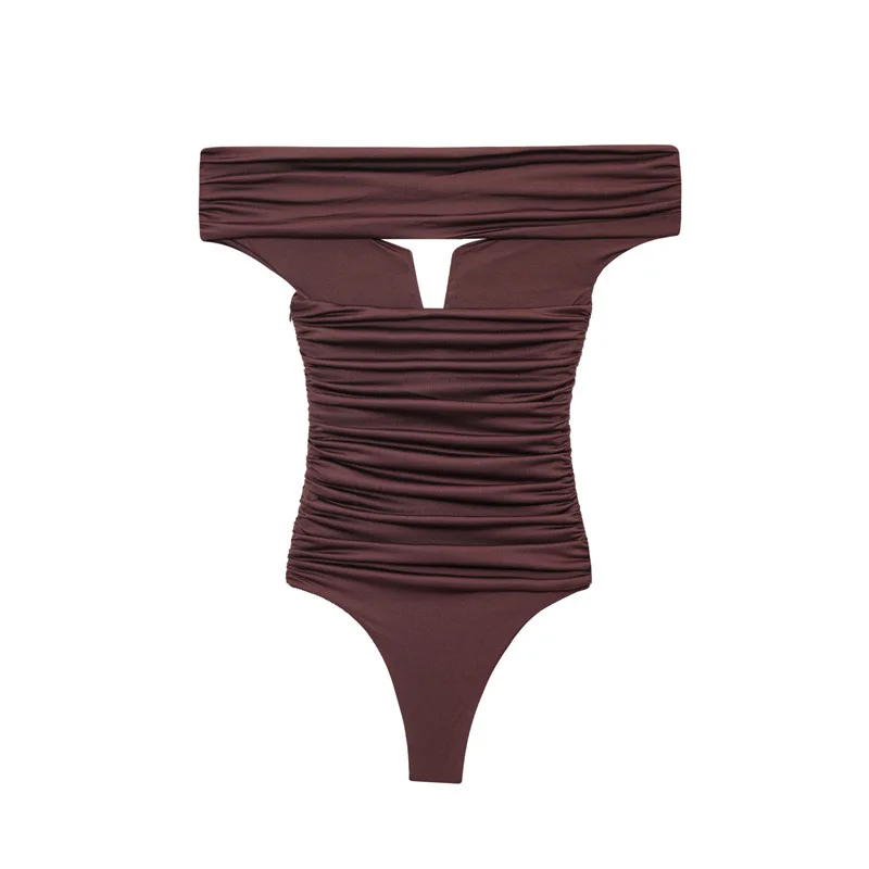 

Off-the-shoulder Pleated Style Temperament Slim Pure Style Onesie