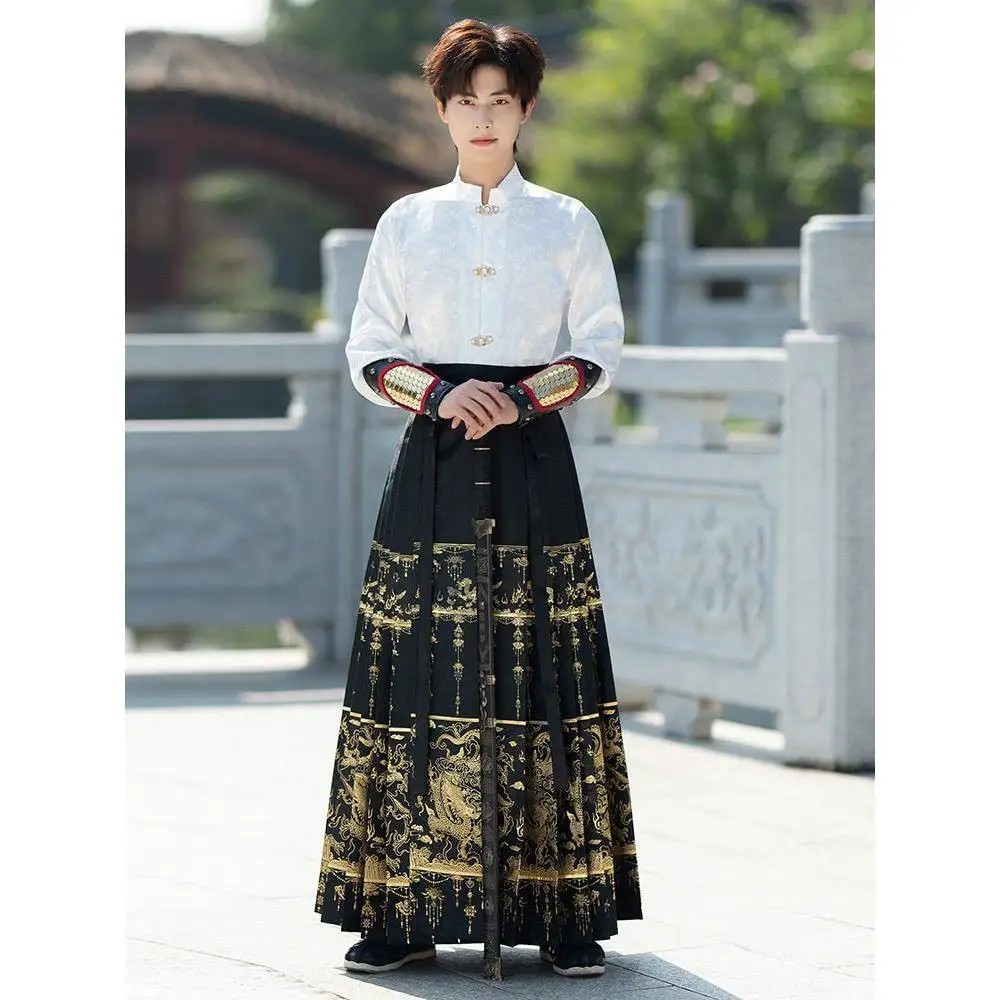 

Новая модная мужская шелковая футболка в стиле династии Хань, сезонная одежда на весну и осень, традиционная одежда в национальном стиле года Дракона