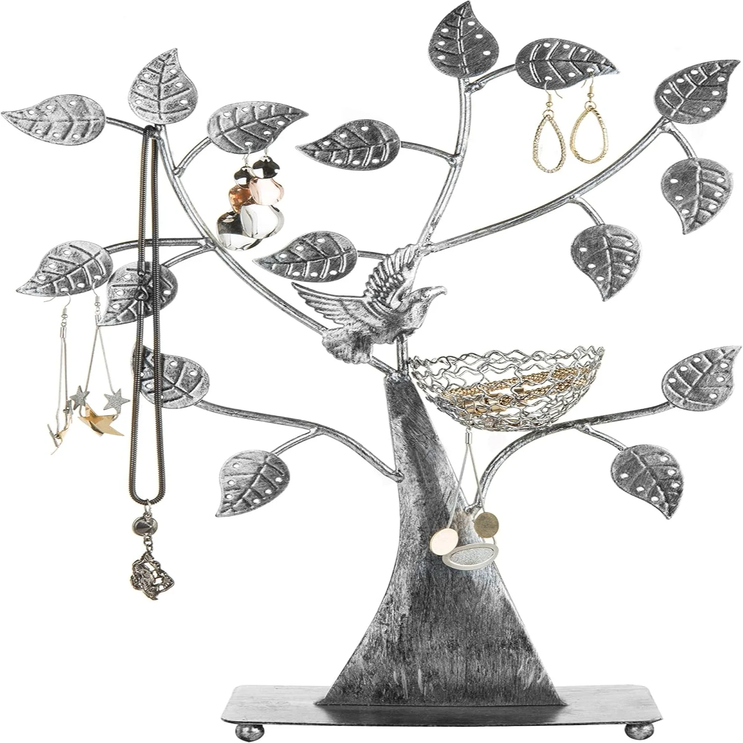 Bronze Bird Nest Jewelry Tree Holder - Holds 48 Pairs of Earrings, Bracelets/Necklaces Organizer Stand