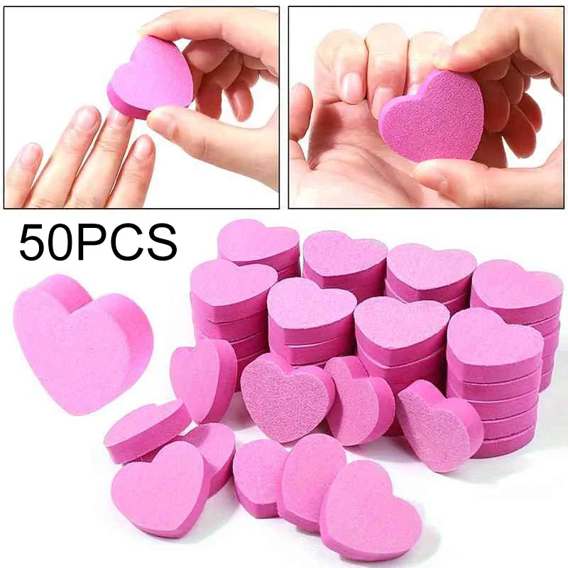 

50 шт./лот, губка в форме сердца, мини-буферы для ногтей, набор пилочек, двухсторонние шлифовальные блоки для ногтей для акриловых маникюрных инструментов
