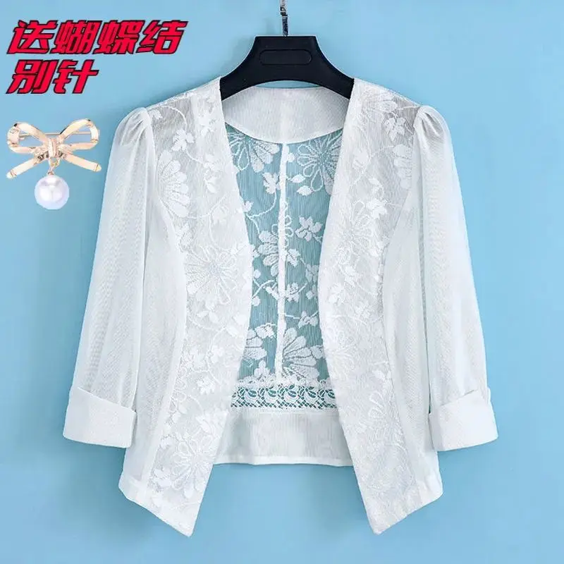 Fashionable Women Summer Lace Cardigan Sheer Large Size Women's Short Lace Cardigan Ladies Summer Top Cover Up Coat A462