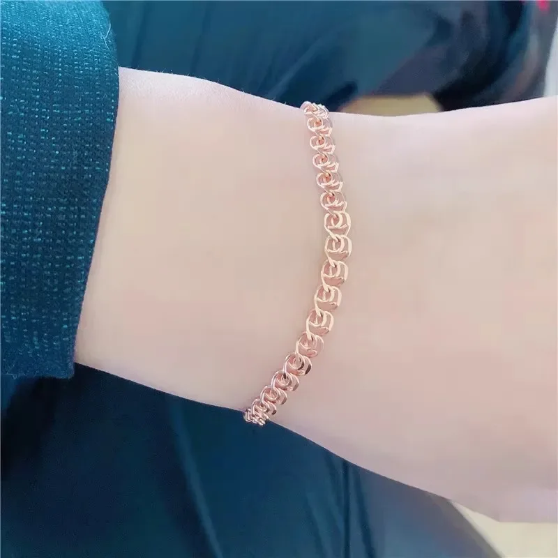 Classic Style 585 Purple Gold Round Interlocking Bangles Plated 14K Rose Gold Circle Charm Bracelet for Women Banquet Jewelry