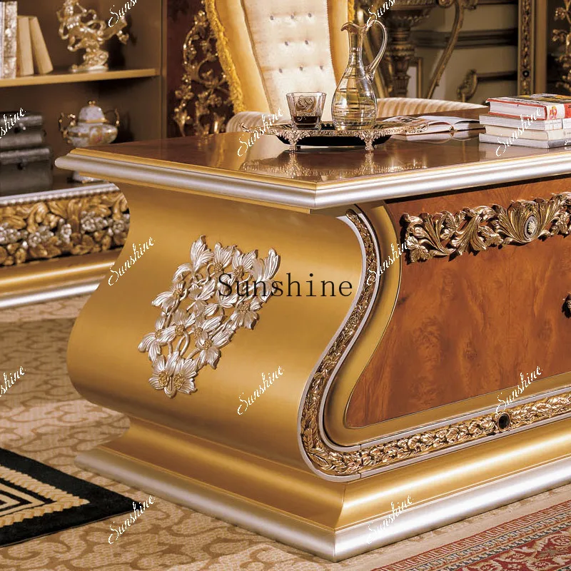 Solid wood computer desk, European-style villa luxury gold desk desk desk   FT