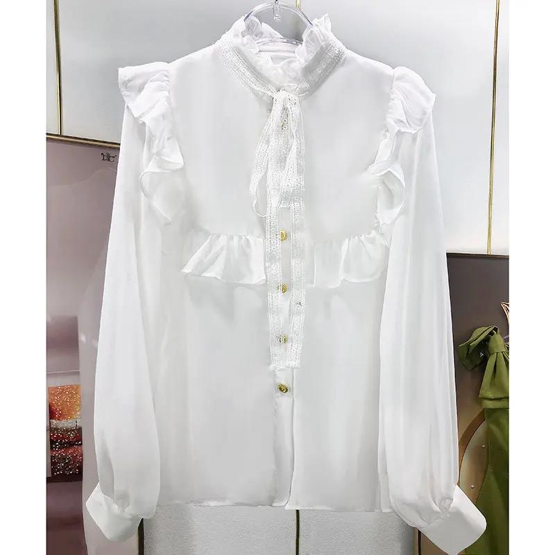 2022 Summer France Style Ruffles Women's High Quality Sweet Chiffon Shirt B271