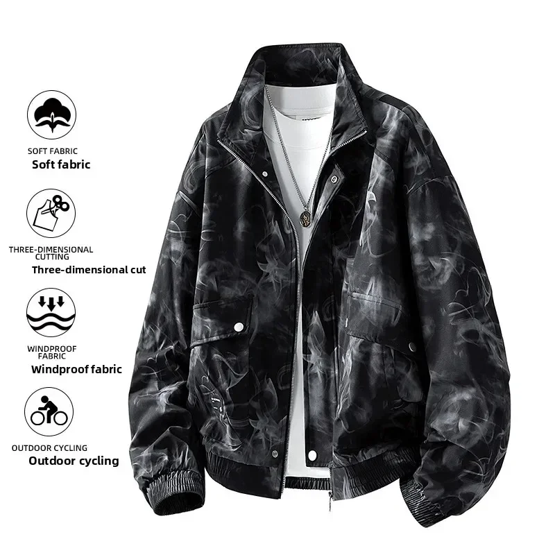 American Style Graffiti Colorful Lapel Collar Men's Jacket Customized Retro Spring Autumn Coat M-8XL Casual Loose Fit Outerwear