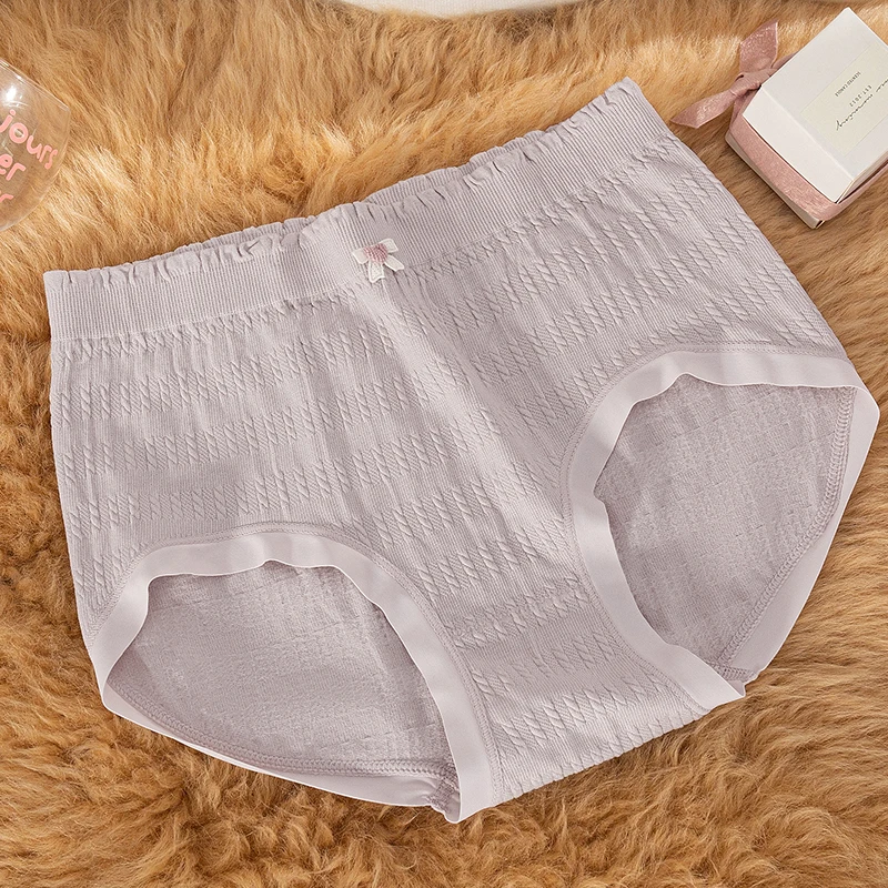 2PCS Soft Triangle Underwear Brief Woman Fashion Cotton Seamless Breathable High Waisted Intimates Panties Cute Solid Panty Girl