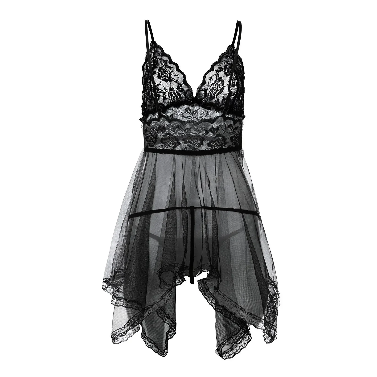 Hot Women'S Thin and Short Lace Sexy Sleeping Dress Women Sexy Black Lingerie Thong Set Sleepwear Nightdress Backless Pajamas image 6