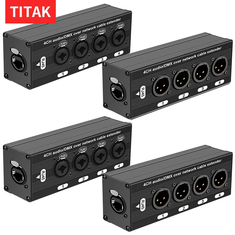 All-in-One 4 Channel Audio & DMX Extender Over Cat5e Cat6, XLR to RJ45 for Stage, Live Show & Studio