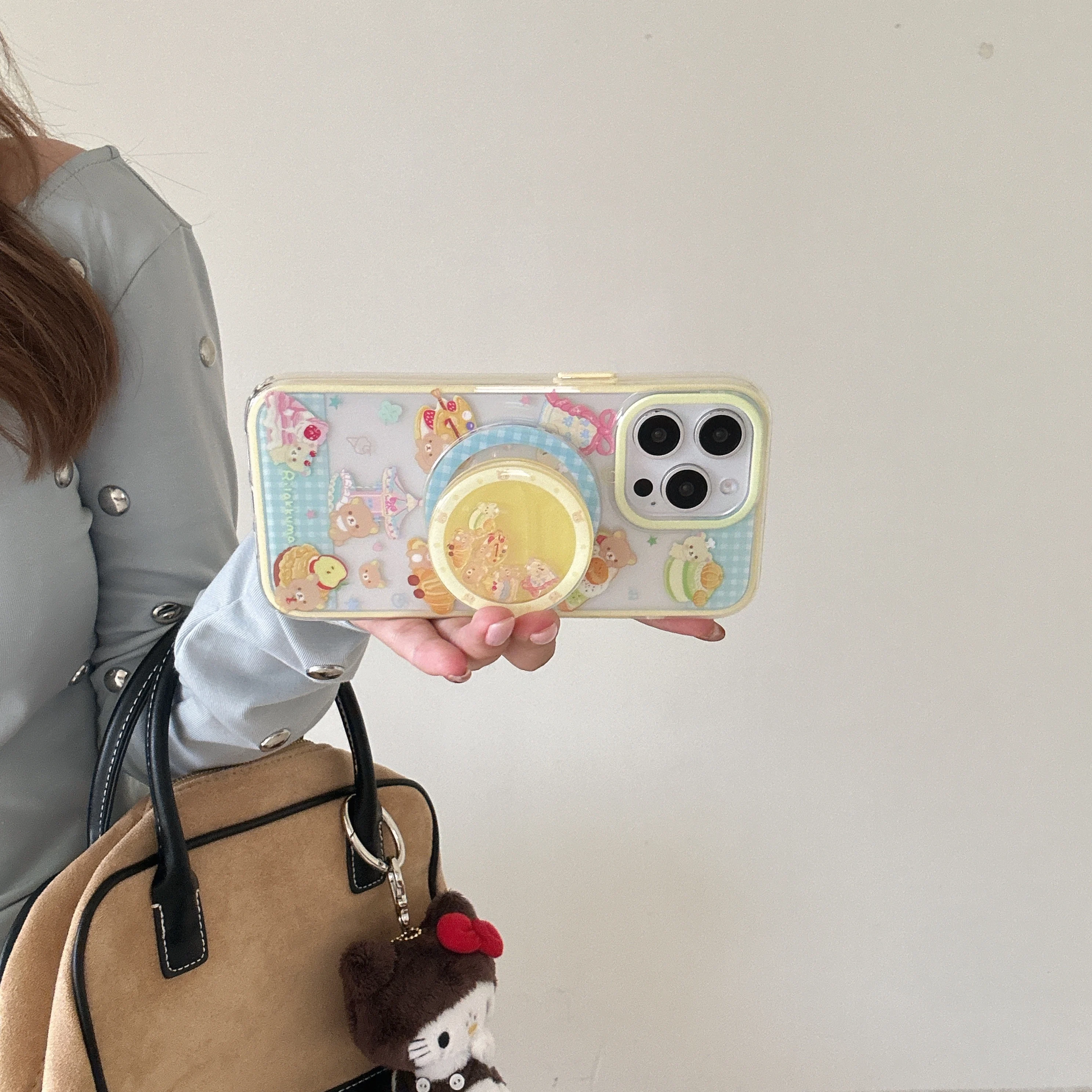 

3D мультфильм милый круассан торт медведь магнитная подставка чехол для телефона для iphone 16, Pro Max 15, 14, 13, задняя крышка