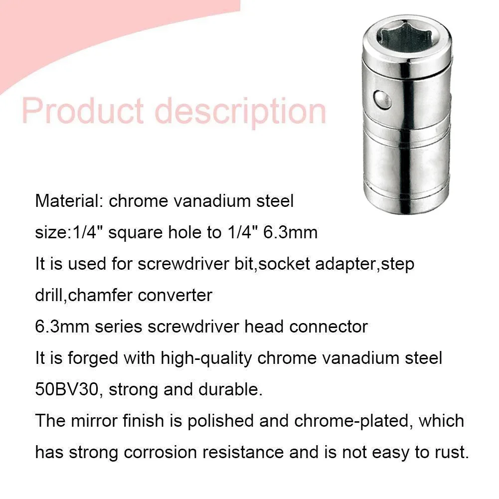4PCS 6.3mm Screwdriver Bit Connector Socket Adapter 1/4" Square Drive To 1/4" Hex Socket Bits Converter Hand Tools