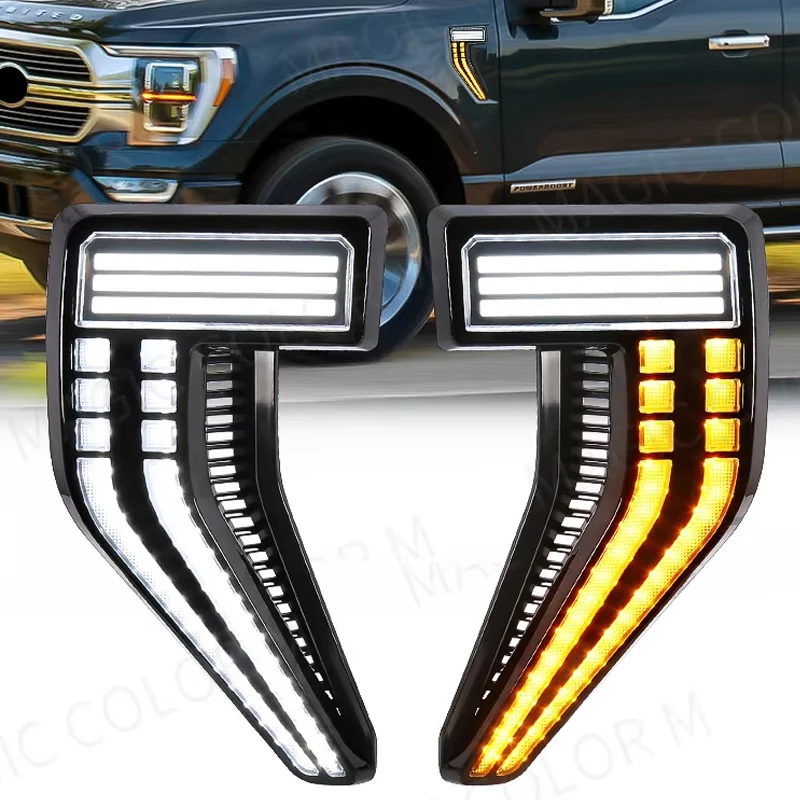 

Боковой габаритный фонарь для Ford F150 Raptor 2020 2021 2022 2023, автомобильные светодиодные последовательные указатели поворота, позиционная лампа крыла, белый, желтый, 12 В