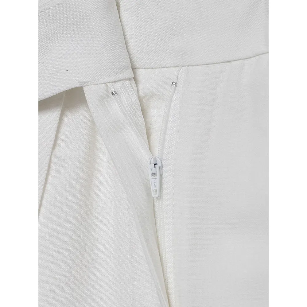 DUOPERI femmes mode blanc plissé jambe large pantalon décontracté taille moyenne pleine longueur femme Chic dame pantalon