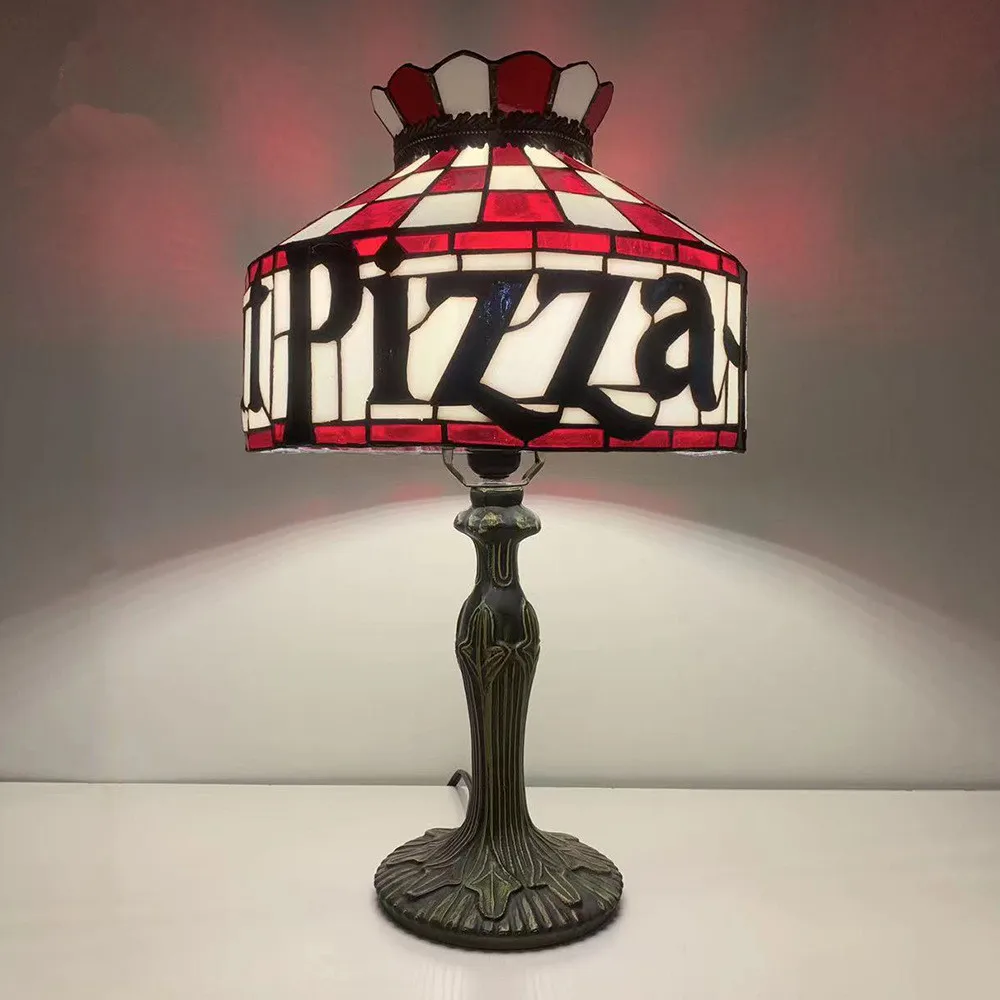 

Stained Glass Decorative European Letters Pizza Pattern Practical Minimalist Light Cafe Living Room Bedroom Table Lamps E27