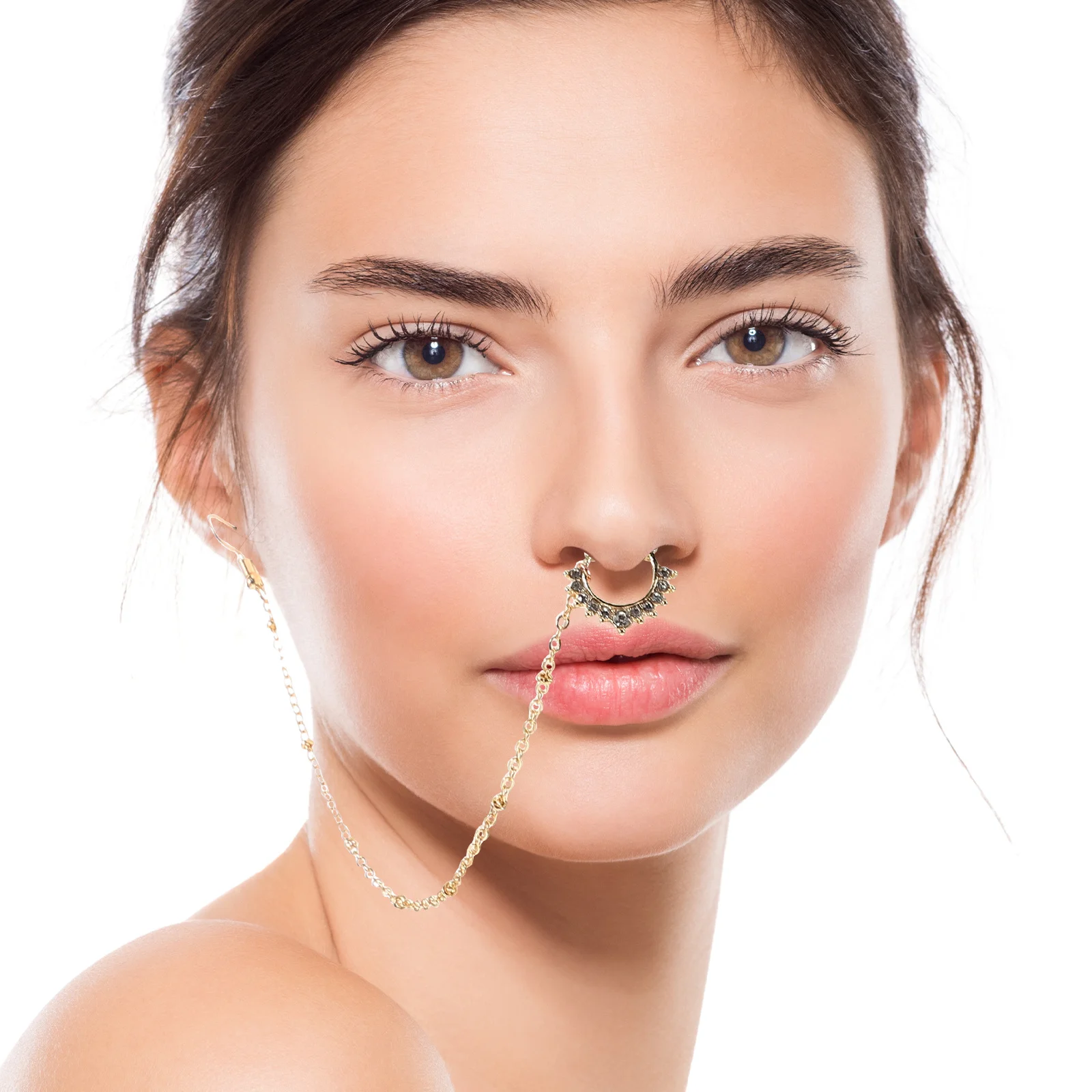 

Faux Non-Piercing Golden Nose Ring Dangle Chain Septum Clip on Nose Jewelry for Women Special Occasions Septum Non-Piercing Ring